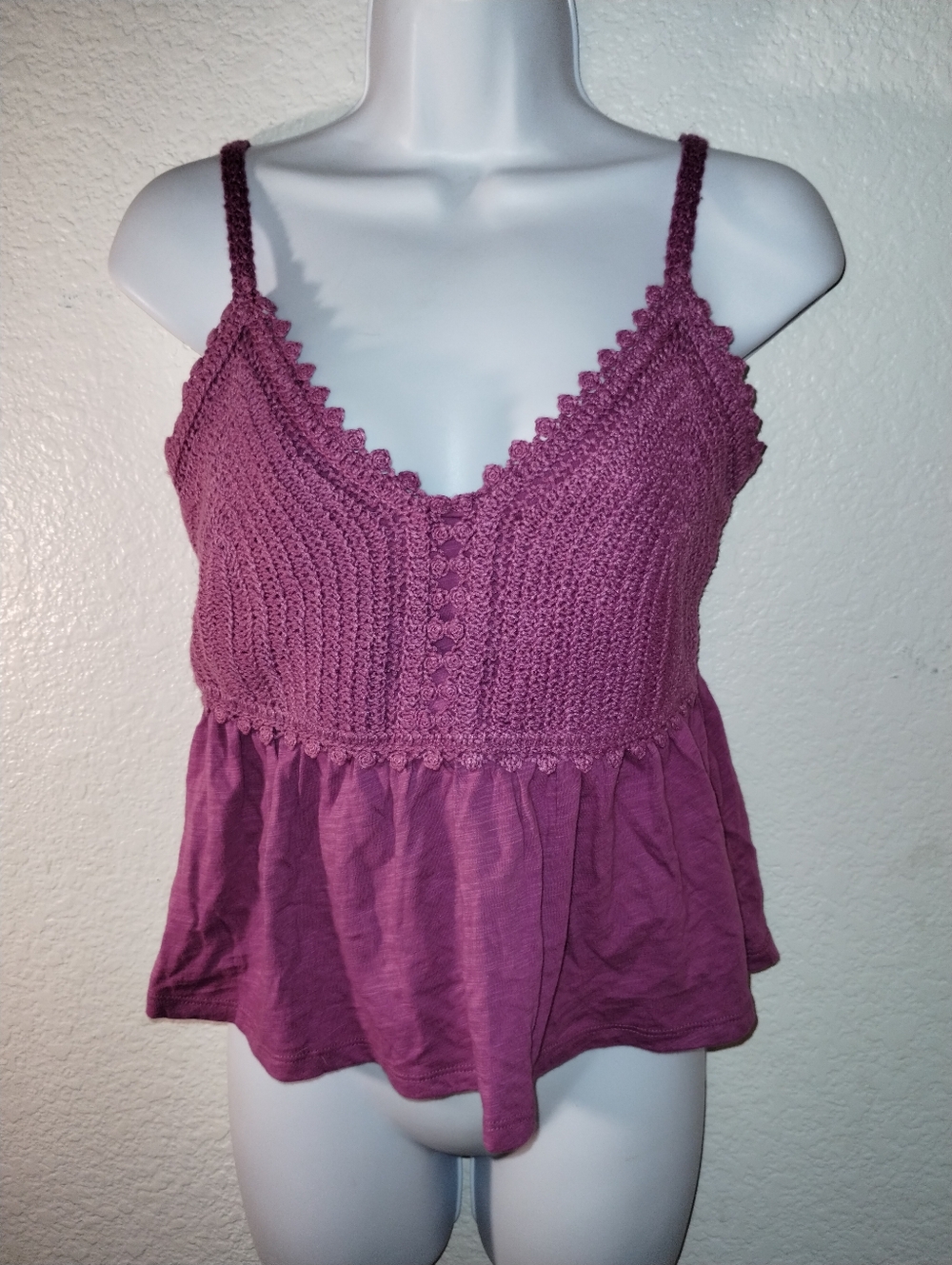 Womens Mauve Crochet Banded Tank Top sz XS Festival Summer
